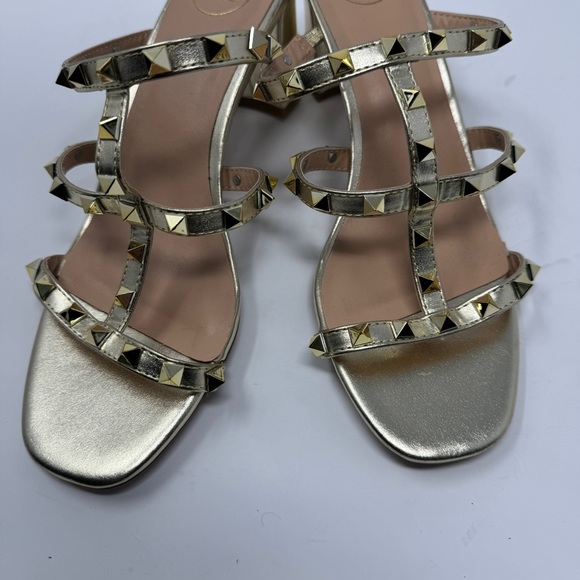Gold Rockstud Mules with Block Heel - Picture 7 of 12